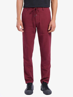 Rare Rabbit - Pastor-3 Dark Maroon Plain Regular Fit Trouser