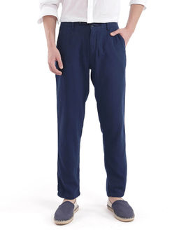 Rare Rabbit - Pastor-3 Navy Blue Plain Regular Fit Trouser