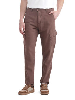 Rare Rabbit - Presso-25 Dusky Brown Plain Relaxed Fit Trouser