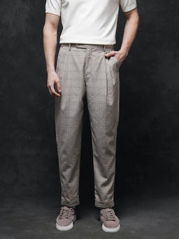 Rare Rabbit - Renot Light Grey Checked Regular Fit Trouser