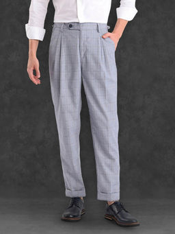 Rare Rabbit - Renot Blue Checked Regular Fit Trouser