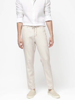 Rare Rabbit - Reric Off White Plain Regular Fit Trouser