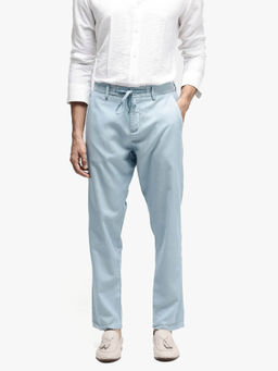 Rare Rabbit - Reric Pastel Blue Plain Regular Fit Trouser