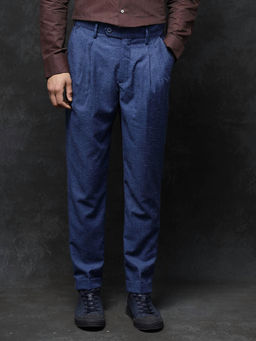 Rare Rabbit - Rhesa Dark Blue Plain Relaxed Fit Trouser