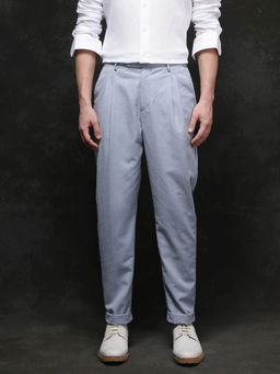Rare Rabbit - Rhesa Light Blue Plain Relaxed Fit Trouser