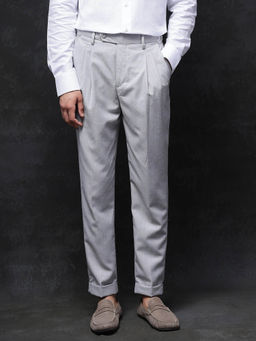 Rare Rabbit - Rhesa Grey Plain Relaxed Fit Trouser