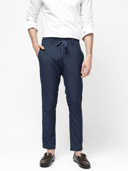 Rare Rabbit - Saco Navy Blue Checked Regular Fit Trouser