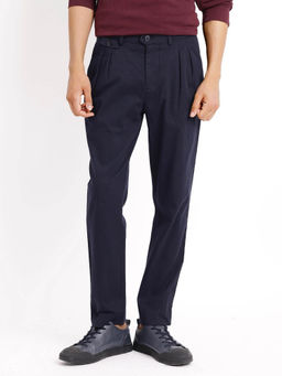 Rare Rabbit - Torro Dark Navy Blue Plain Regular Fit Trouser