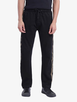 Rare Rabbit - Track sign Black Plain Regular Fit Trouser