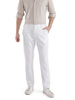 Rare Rabbit - Travel-11 White Plain Regular Fit Trouser