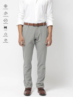 Rare Rabbit - Travel-24 Grey Plain Regular Fit Trouser
