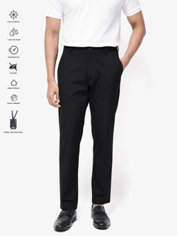 Rare Rabbit - Travel-25 Black Plain Regular Fit Trouser