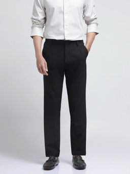 Rare Rabbit - Travel-26R Black Plain Regular Fit Trouser