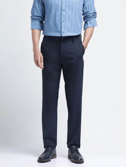 Rare Rabbit - Travel-26R Navy Blue Plain Regular Fit Trouser