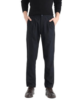 Rare Rabbit - Tula Navy Blue Plain Relaxed Fit Trouser