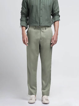 Rare Rabbit - Ugo Dusky Green Plain Regular Fit Trouser