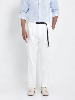 Rare Rabbit - Yocko White Plain Baggy Fit Trouser