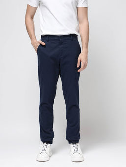 Rare Rabbit - Zade Navy Blue Plain Regular Fit Trouser