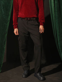 Rare Rabbit - Zal Black Plain Relaxed Fit Trouser