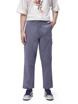 Rare Rabbit - Zipo Dusky Blue Plain Regular Fit Trouser