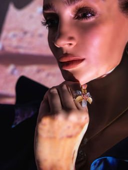 Shaze - Aqua Bloom Three Tone Rings Rhodium-Plated Jewellery