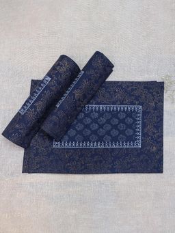 Design Gaatha - Navy Cotton Canvas Hand Block Printed Table Mats (Pack of 6)