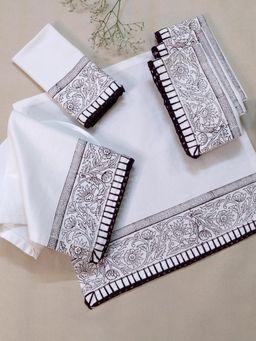 Design Gaatha - Cotton Block Printed with Crochet Hand Embroidery Table Napkin (Pack of 6)