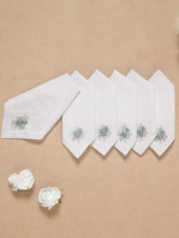 Design Gaatha - Cream & Grey Hand Embroidered Cotton Linen Cocktail Napkins (Pack of 6)
