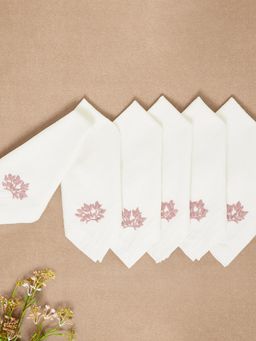 Design Gaatha - Cream & Pink Floral Hand Embroidered Cotton Table Napkin (Pack of 6)