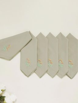 Design Gaatha - Beige & Pink Floral Hand Embroidered Cotton Table Napkin (Pack of 6)