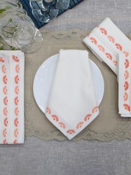 Design Gaatha - Coral & Nector Block Printed Cotton Table Napkin (Pack of 4)