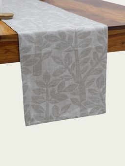 Design Gaatha - Natural Grey Leaf Jacquard Linen 6 Seater Table Runner (Single)
