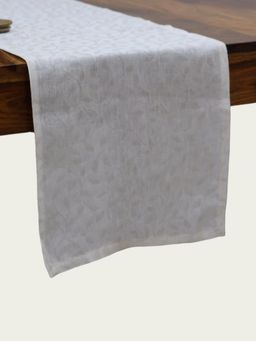 Design Gaatha - Light Cream Leaf Jacquard Linen Gauze with Shimmer 6 Seater Table Runner (Single)
