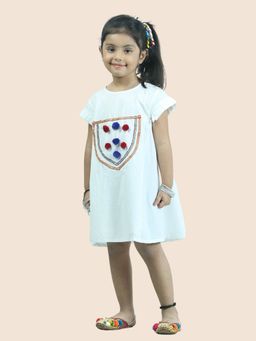 Junitos - Girls White Pure Cotton Short Sleeve One Piece Dress