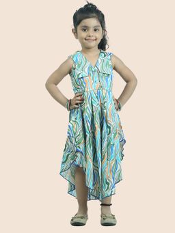 Junitos - Girls Blue Print Cotton Peter Pan Collar Dress