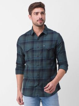 Spykar - Sage Green Cotton Full Sleeve Checks Shirt for Men