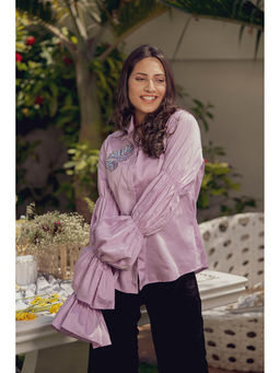 Label Swish - Lavender Cotton Layered Puff Sleeves Shirt