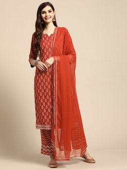 Gerua By Libas - Red Printed Rayon Suit (Set of 3)