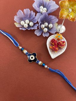 Digital Dress Room - Designer Navy Blue Evil Eye Flower Rakhi Beads & Crystal Thread Rakhi
