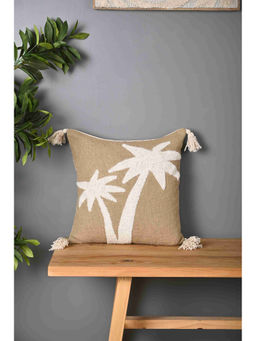 SAY - Beige Truffted Coconut Tree Design Cushion Cover (16 x 16 inches)