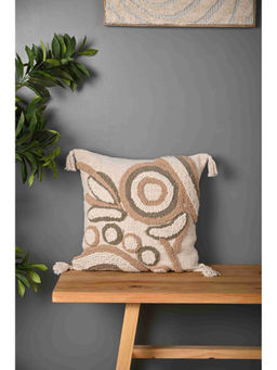 SAY - Beige Color Truffted Cotton Cushion Cover (16 x 16 inches)