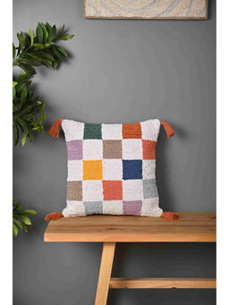 SAY - Multicolor Chacks Design Truffted Cushion Cover (16 x 16 inches)