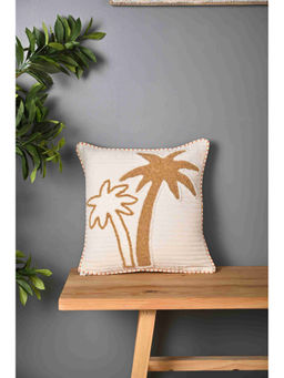 SAY - Beige Coconut Tree Design Truffted Cushion Cover (16 x 16 inches)