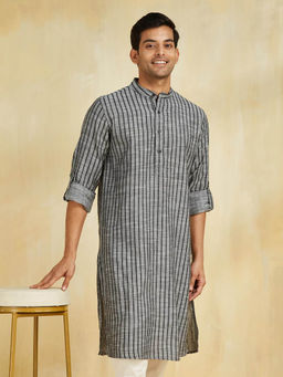 Fabindia - Black Cotton Dobby Slim Fit Long Kurta