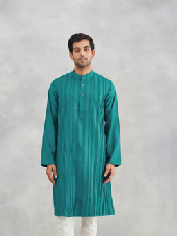 Fabindia - Teal Viscose Silk Slim Fit Long Kurta