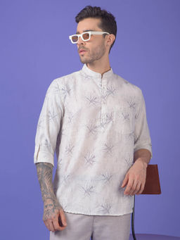 CRIMSOUNE CLUB - Men Cream Floral Print Linen Kurta