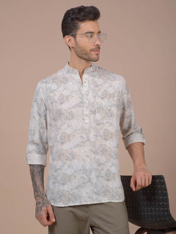 CRIMSOUNE CLUB - Men Grey Floral Print Linen Kurta