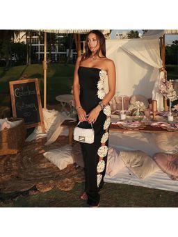 Loveable Creations By Muskan - Palm Affair Swimwear Black Suit with Skirt