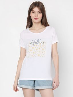 VERO MODA - Women Typography Casual Wear White T-Shirt