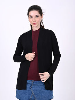 NOBARR - Womens Viscose Full Sleeve with Front Open Black Shrug